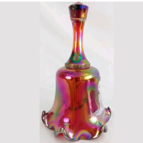 Fenton Red Carnival Glass Bell Hand Painted - Picture 5 of 8